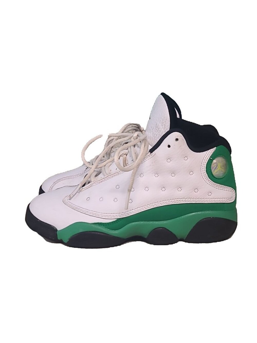 Jordan 13 Retro "Lucky Green" Sneakers Size 3 Youth White EUC